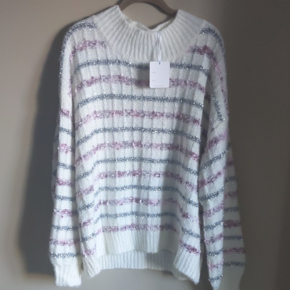 Striped White and Pink Women's Sweater